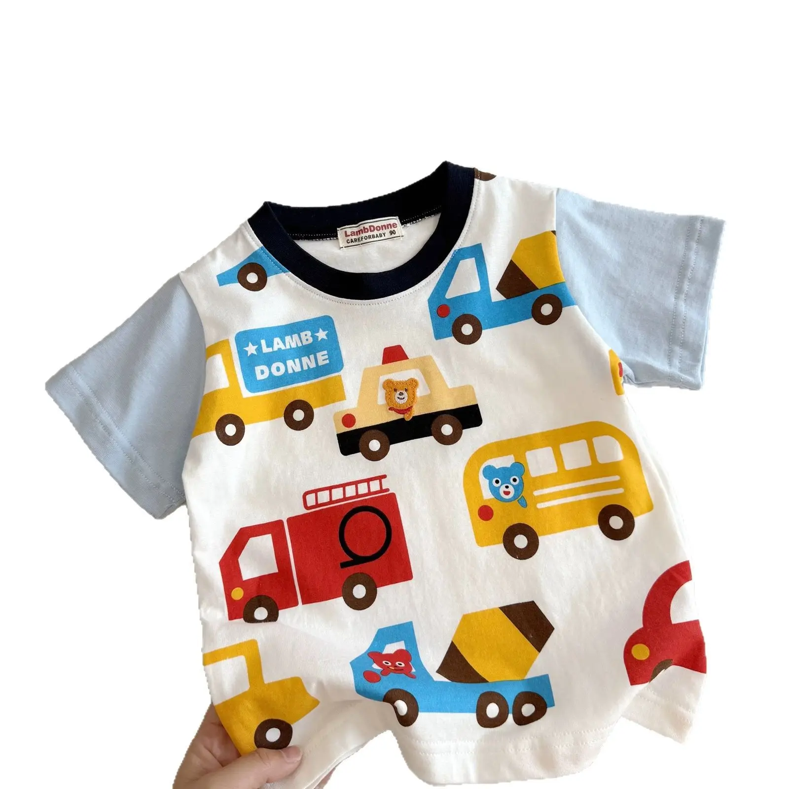 Cute Car Print Boys Cotton T-Shirt White