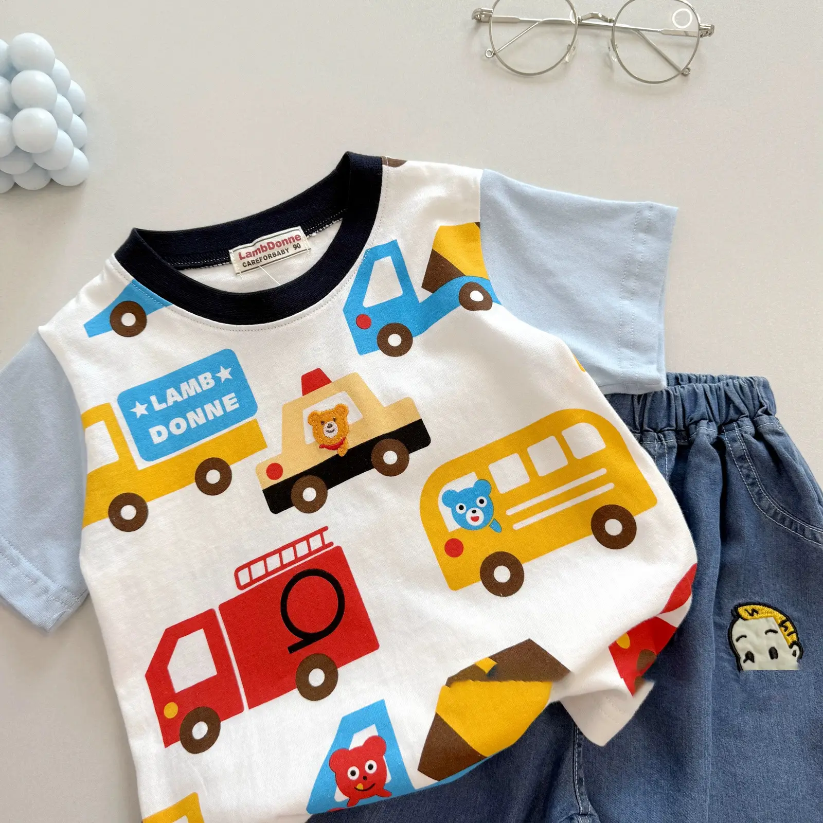 Cute Car Print Boys Cotton T-Shirt White — feature 18