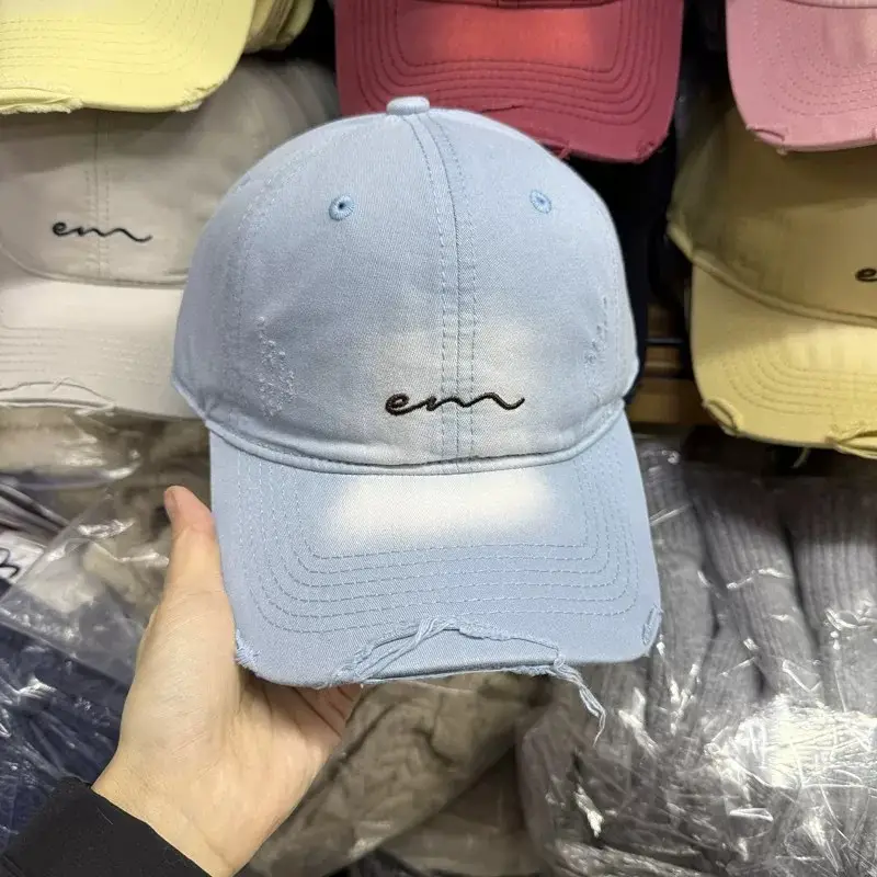 Women Grey Distressed Baseball Cap Spring Summer - Image 2