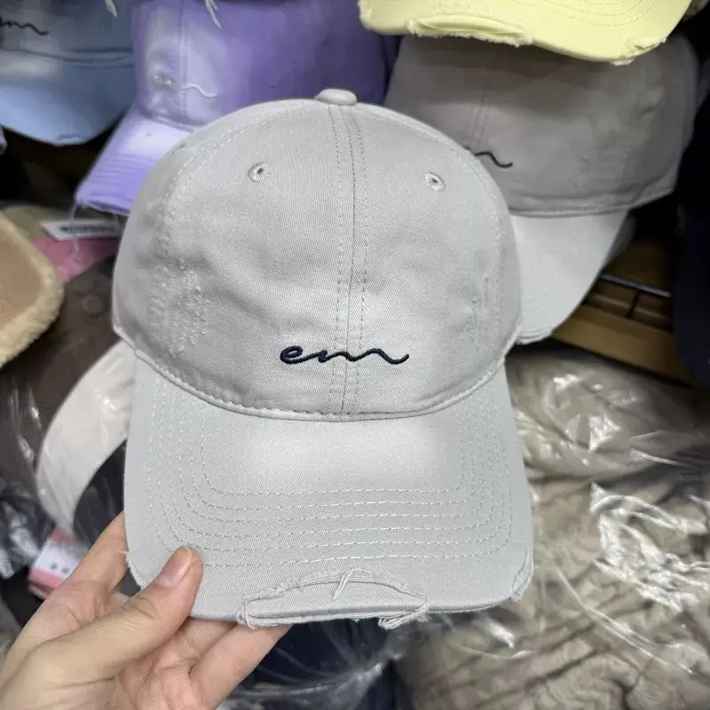 Women Grey Distressed Baseball Cap Spring Summer - Image 5