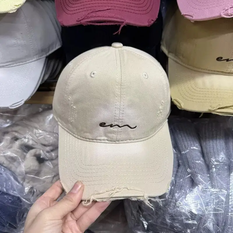 Women Grey Distressed Baseball Cap Spring Summer - Image 6