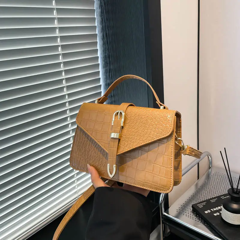 2025 Croc Pattern Shoulder Crossbody Bag Brown White Black - Image 7