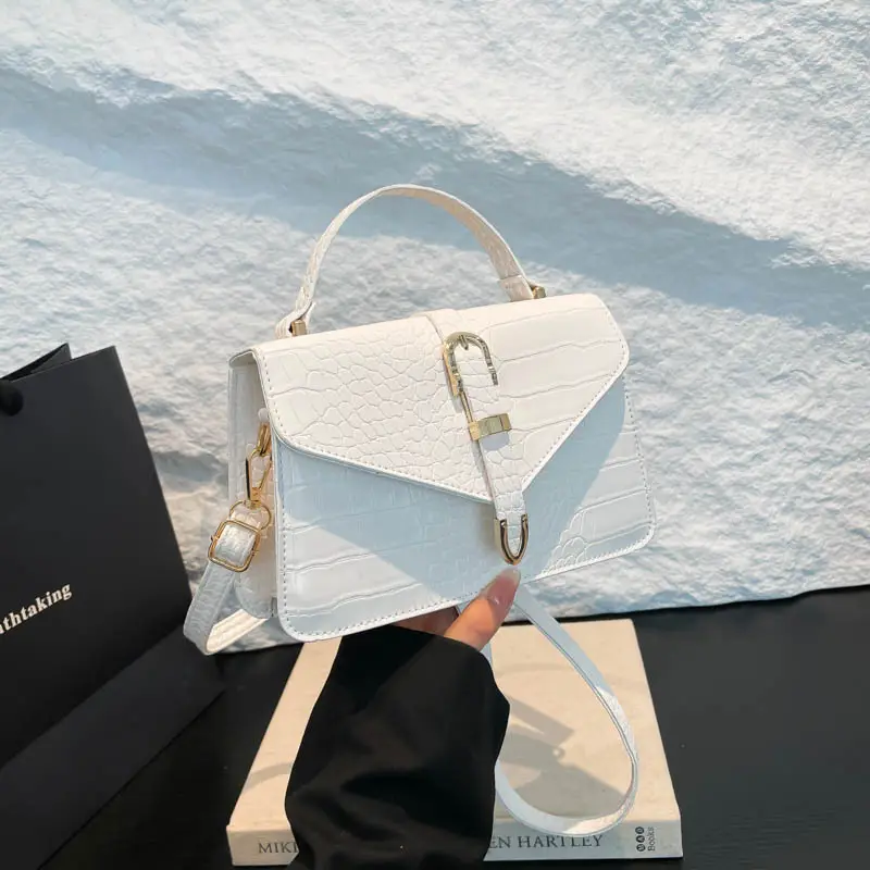 2025 Croc Pattern Shoulder Crossbody Bag Brown White Black - Image 9