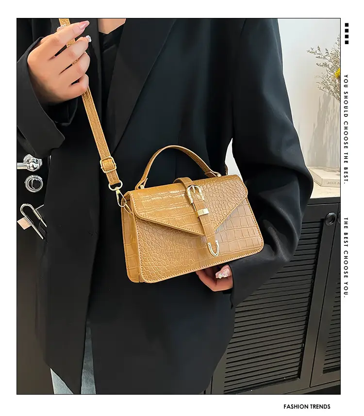 2025 Croc Pattern Shoulder Crossbody Bag Brown White Black β feature 1