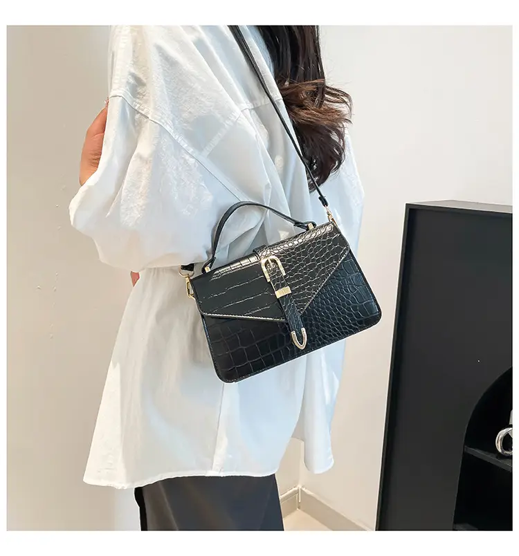 2025 Croc Pattern Shoulder Crossbody Bag Brown White Black β feature 17