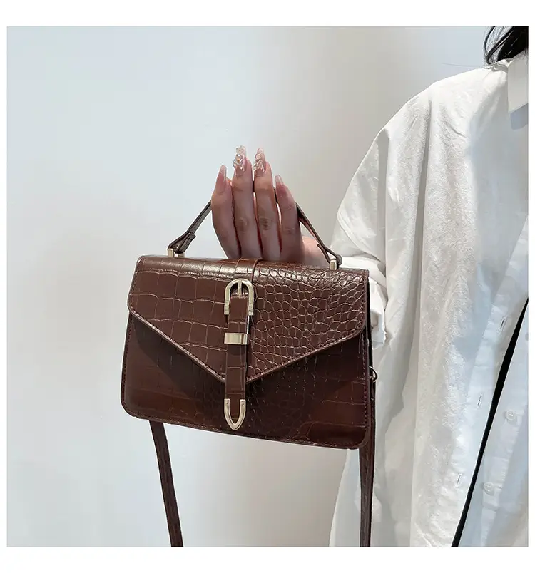 2025 Croc Pattern Shoulder Crossbody Bag Brown White Black β feature 18