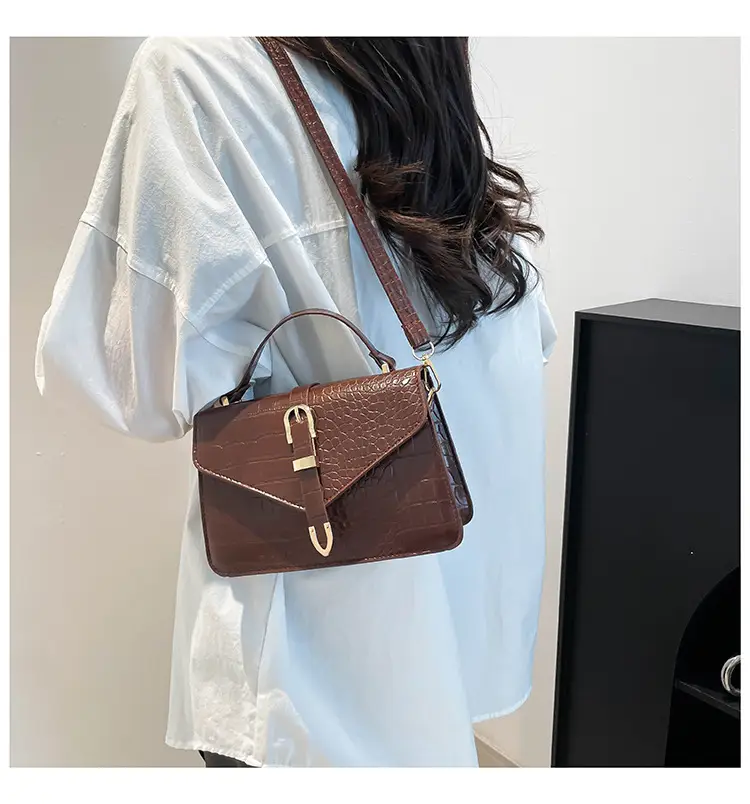 2025 Croc Pattern Shoulder Crossbody Bag Brown White Black β feature 19