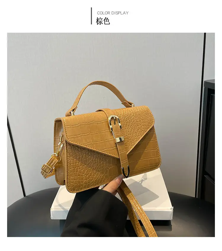 2025 Croc Pattern Shoulder Crossbody Bag Brown White Black β feature 22
