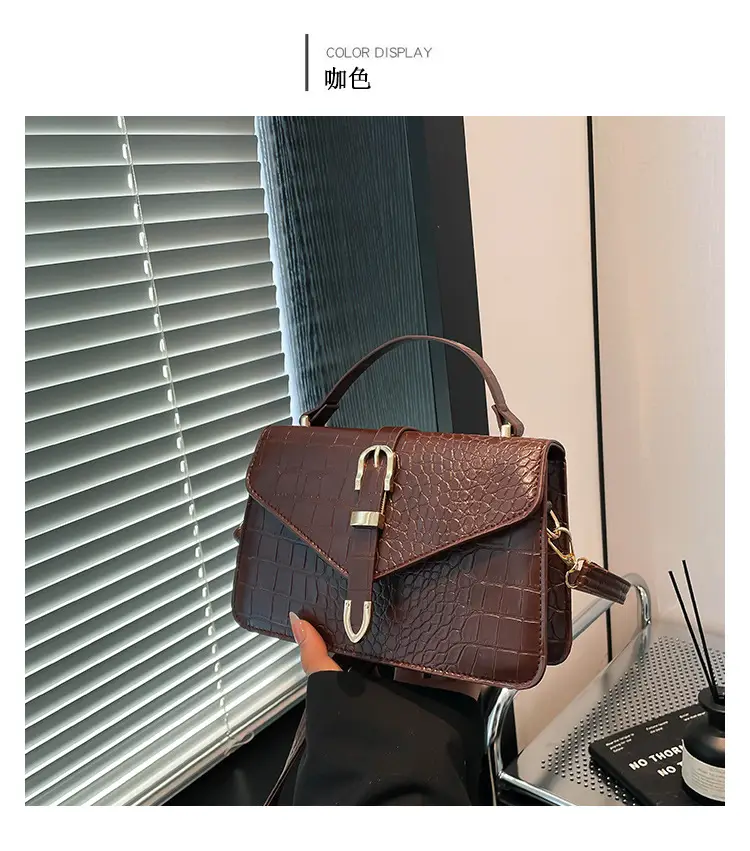 2025 Croc Pattern Shoulder Crossbody Bag Brown White Black β feature 24