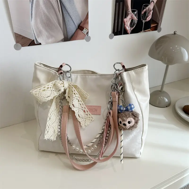 Women's Korean Style Shoulder Bag Pink Pearl Chain - Image 5