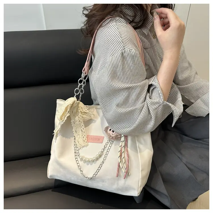 Women's Korean Style Shoulder Bag Pink Pearl Chain — feature 12