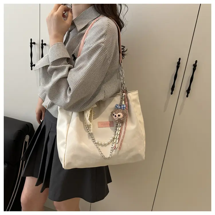 Women's Korean Style Shoulder Bag Pink Pearl Chain — feature 14