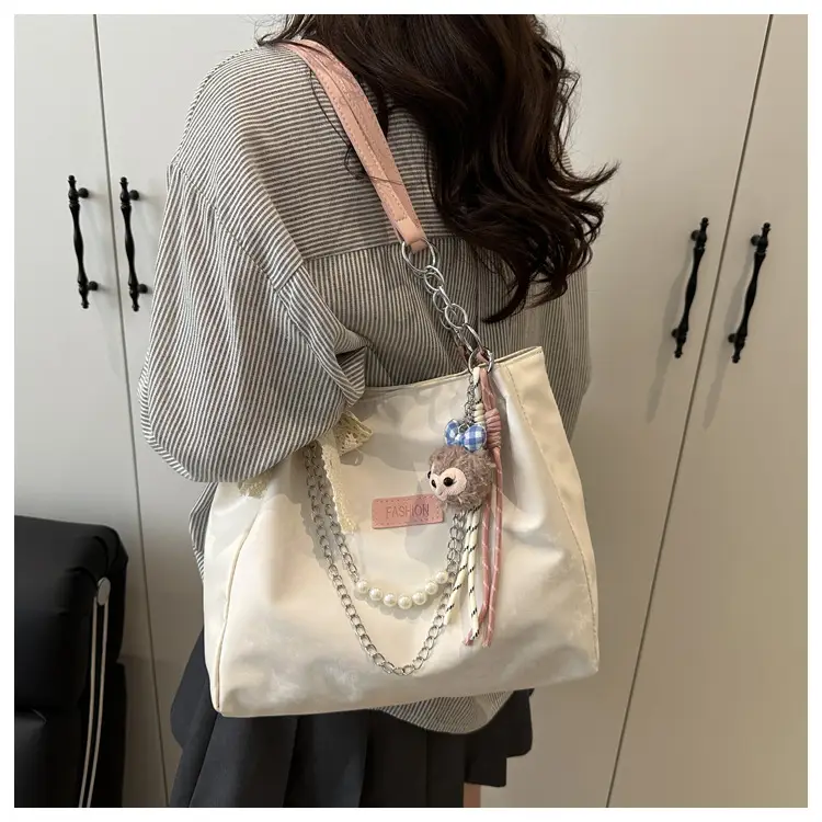 Women's Korean Style Shoulder Bag Pink Pearl Chain — feature 16