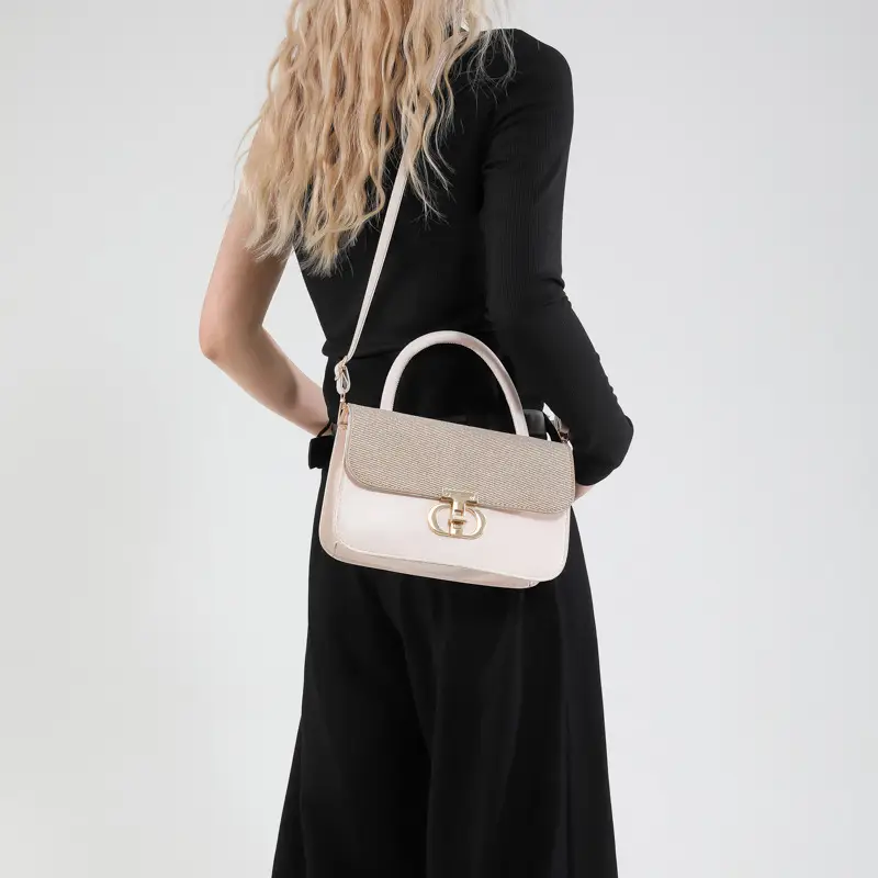 Green Textured Lock Buckle Shoulder Bag for Women