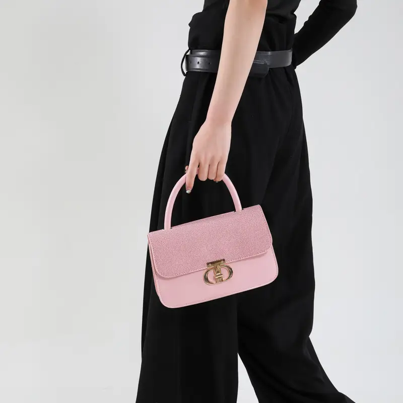 Green Textured Lock Buckle Shoulder Bag for Women
