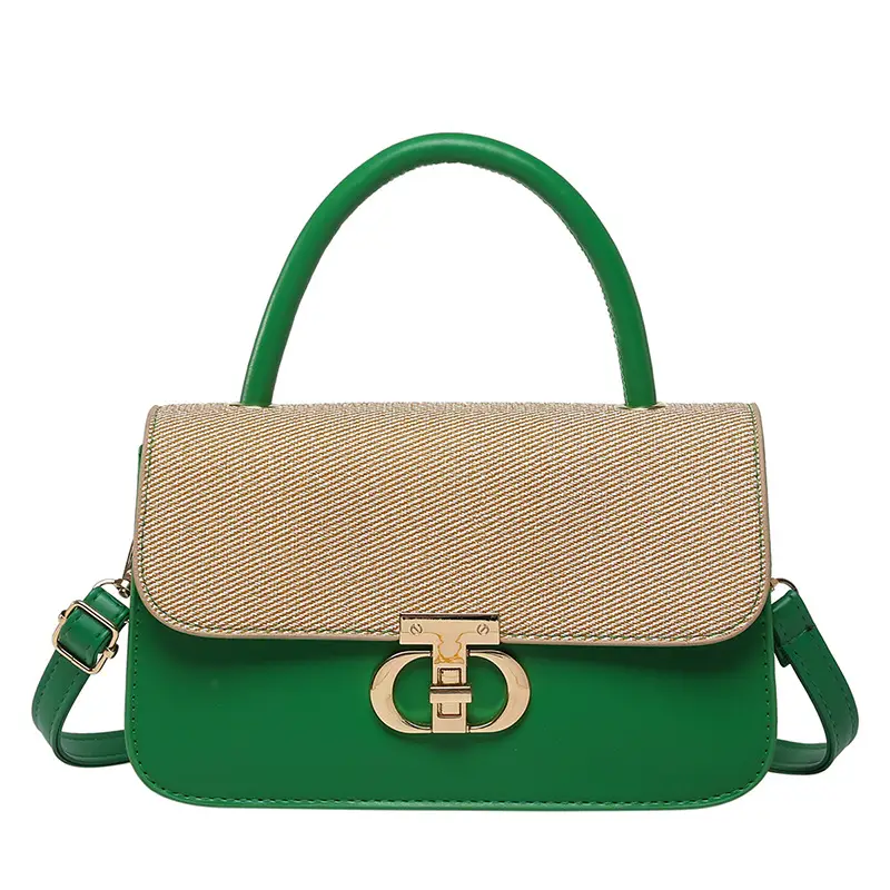 Green Textured Lock Buckle Shoulder Bag for Women