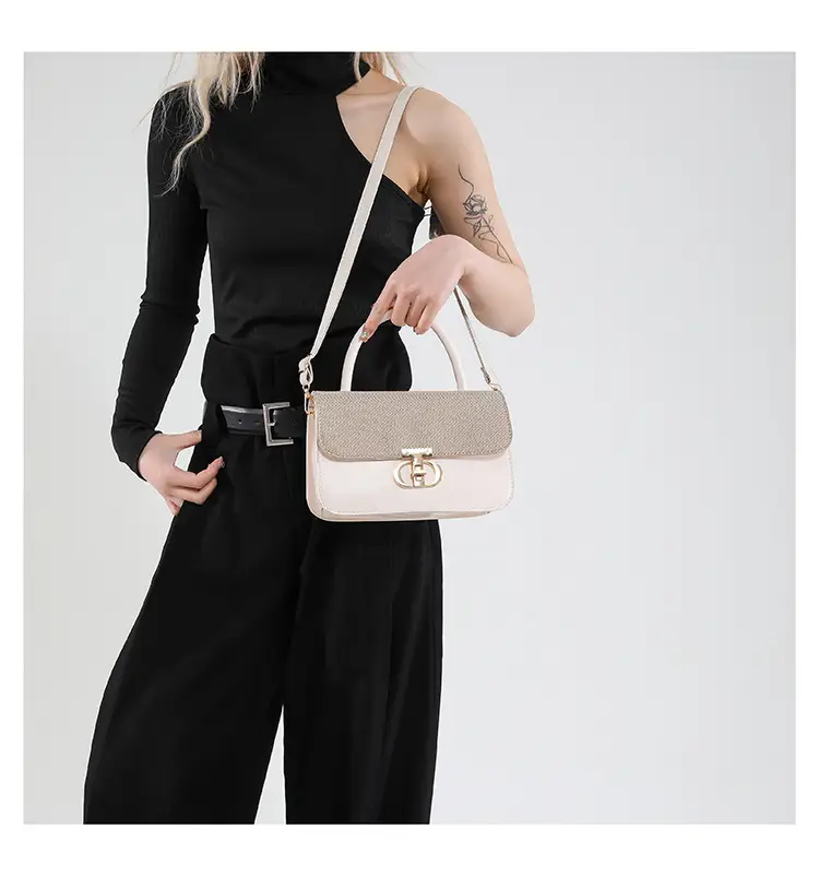 Green Textured Lock Buckle Shoulder Bag for Women — feature 11