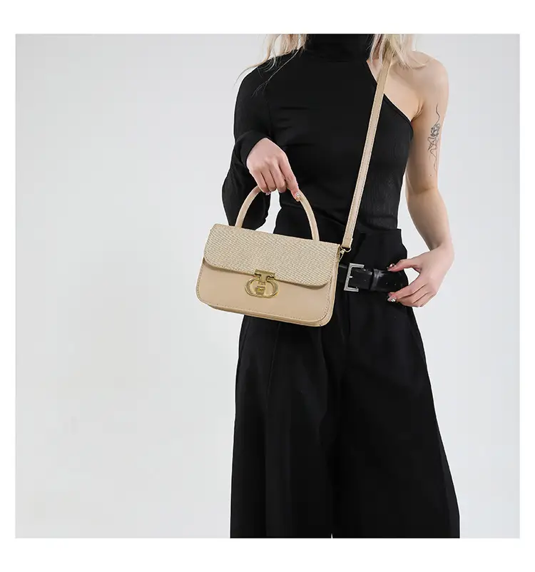 Green Textured Lock Buckle Shoulder Bag for Women — feature 14