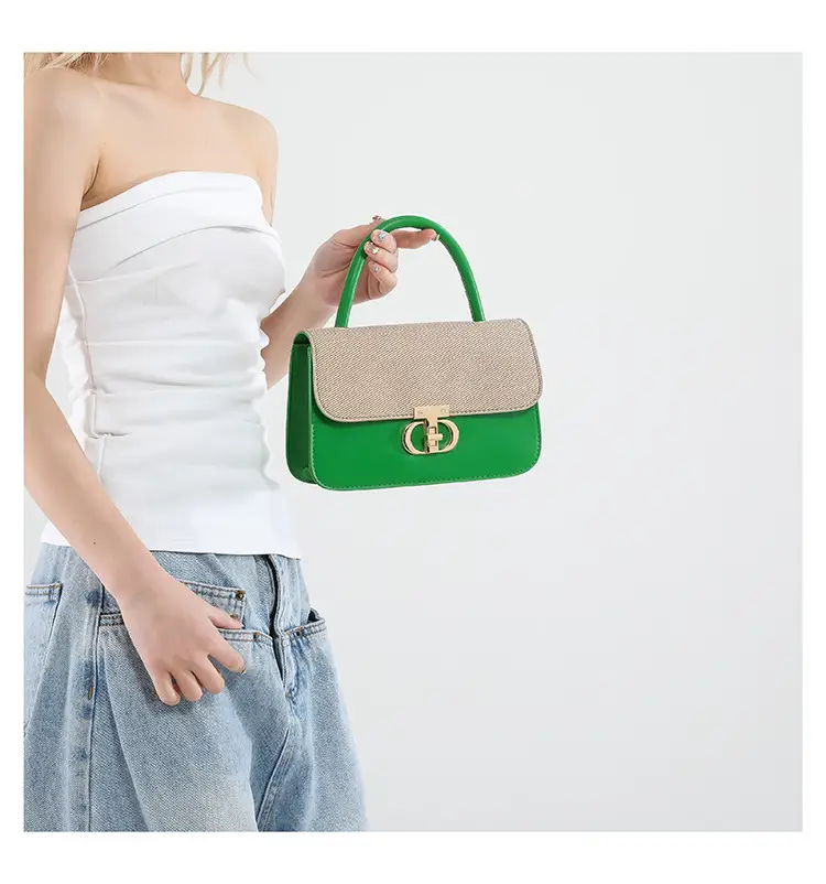 Green Textured Lock Buckle Shoulder Bag for Women — feature 18