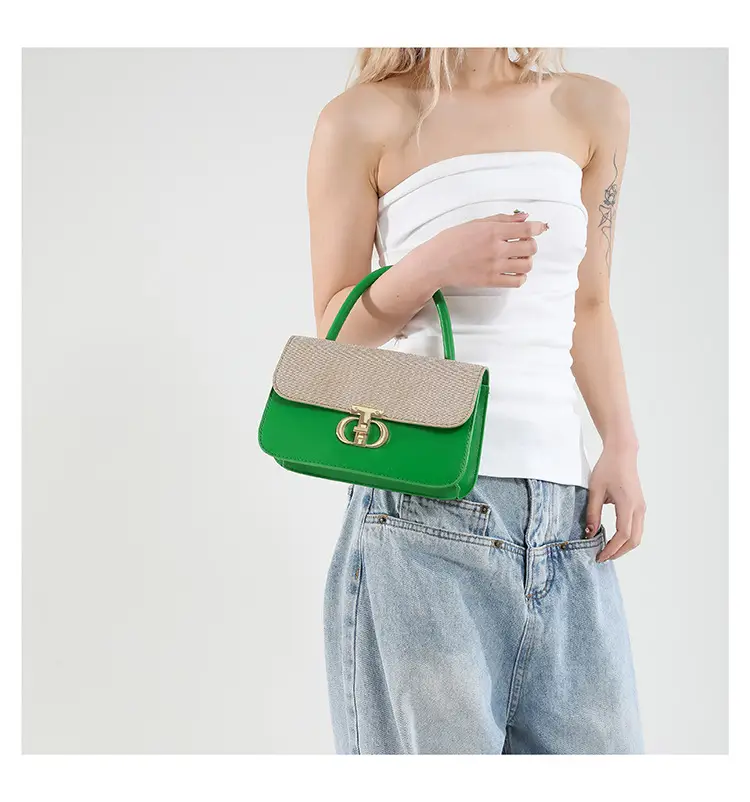 Green Textured Lock Buckle Shoulder Bag for Women — feature 19