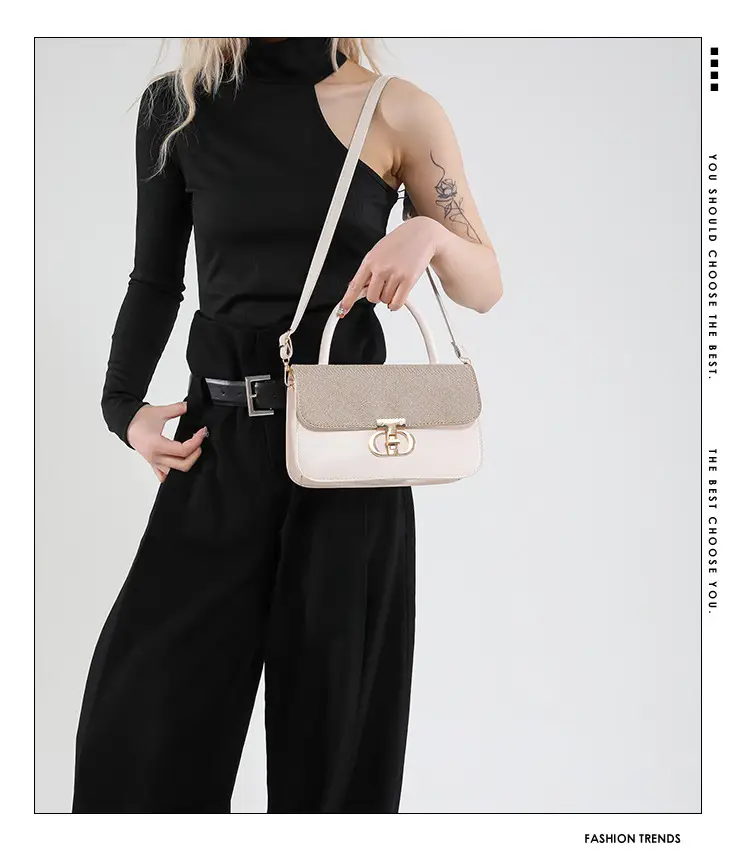 Green Textured Lock Buckle Shoulder Bag for Women — feature 2