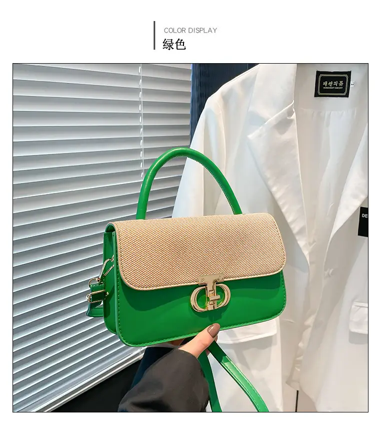 Green Textured Lock Buckle Shoulder Bag for Women — feature 27