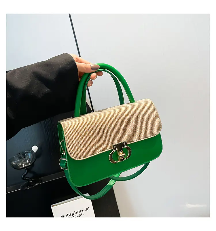Green Textured Lock Buckle Shoulder Bag for Women — feature 28