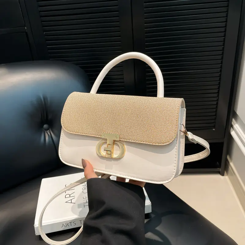 Green Textured Lock Buckle Shoulder Bag for Women