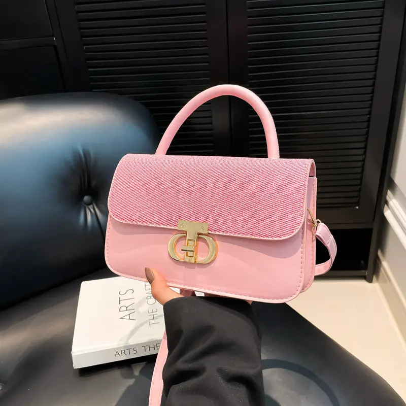 Green Textured Lock Buckle Shoulder Bag for Women