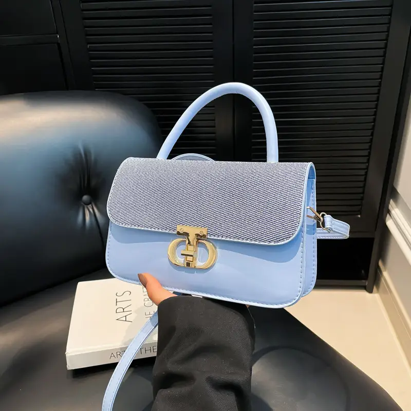 Green Textured Lock Buckle Shoulder Bag for Women