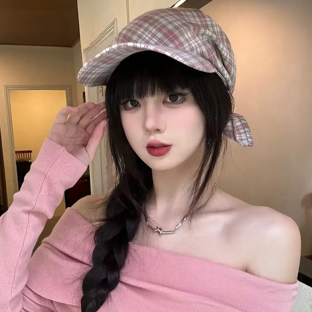Korean Plaid Turban Hat for Women Spring Summer - Image 5