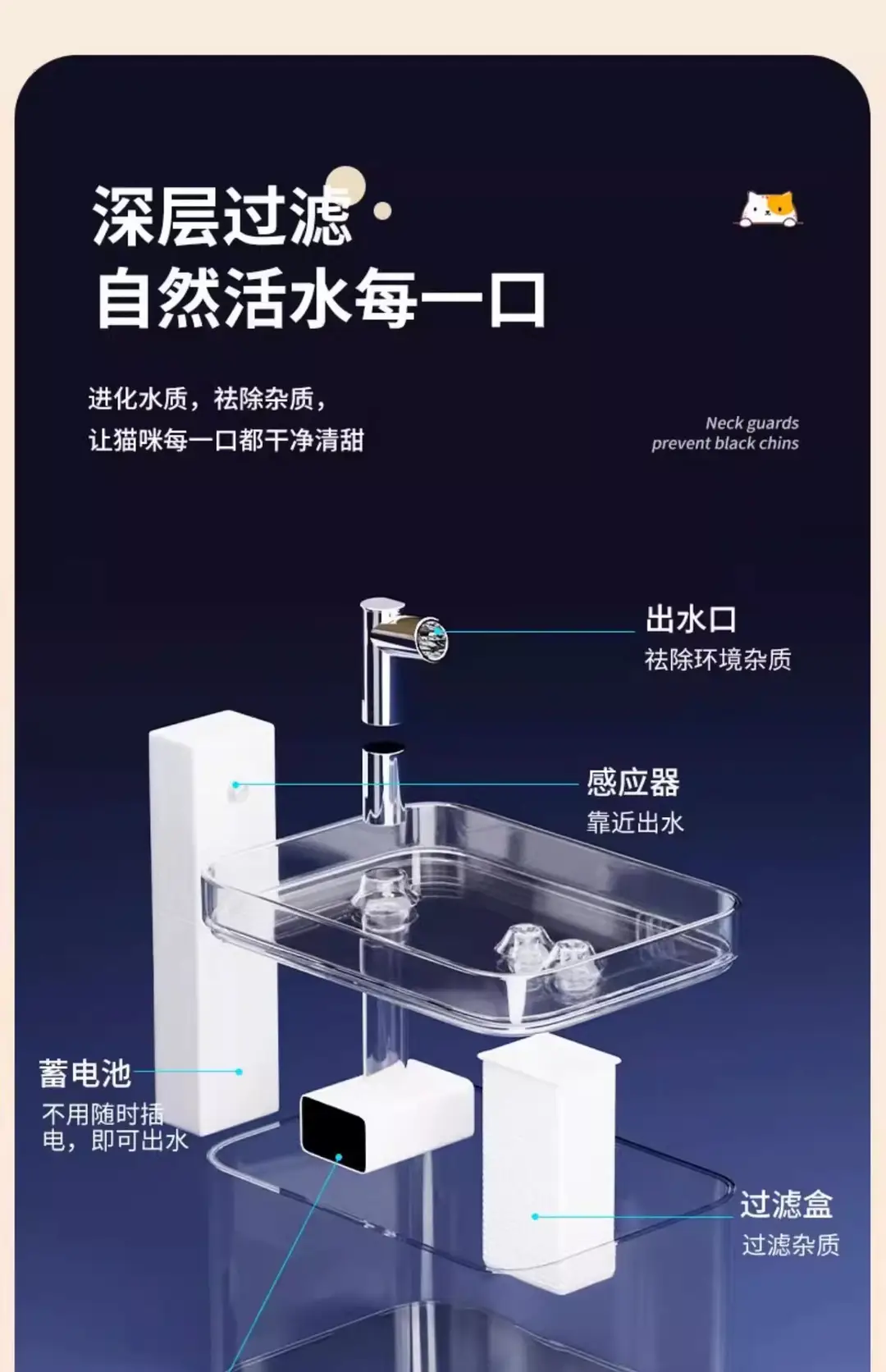 Cat Water Dispenser Rechargeable Wireless Sensor Pet Smart Drinking Water Dispenser Automatic Circulation Without Wet Mouth Flow — feature 12