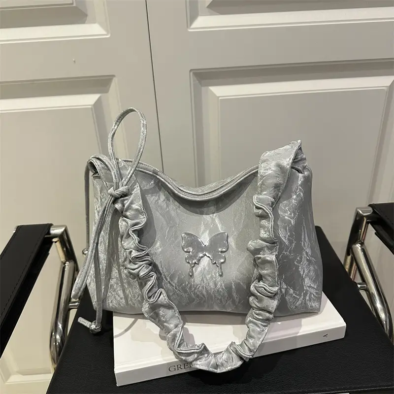 Silver Ruffled Crossbody Tote Bag for Women 2025 - Image 6