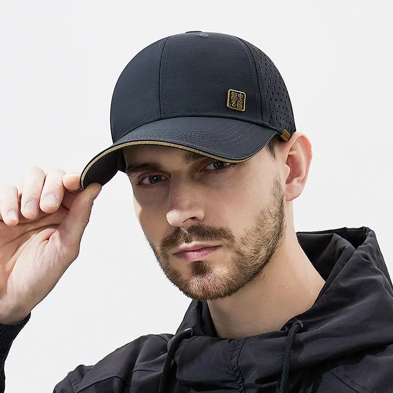 Men's Black Mesh Baseball Cap with Peaked Top - Image 6