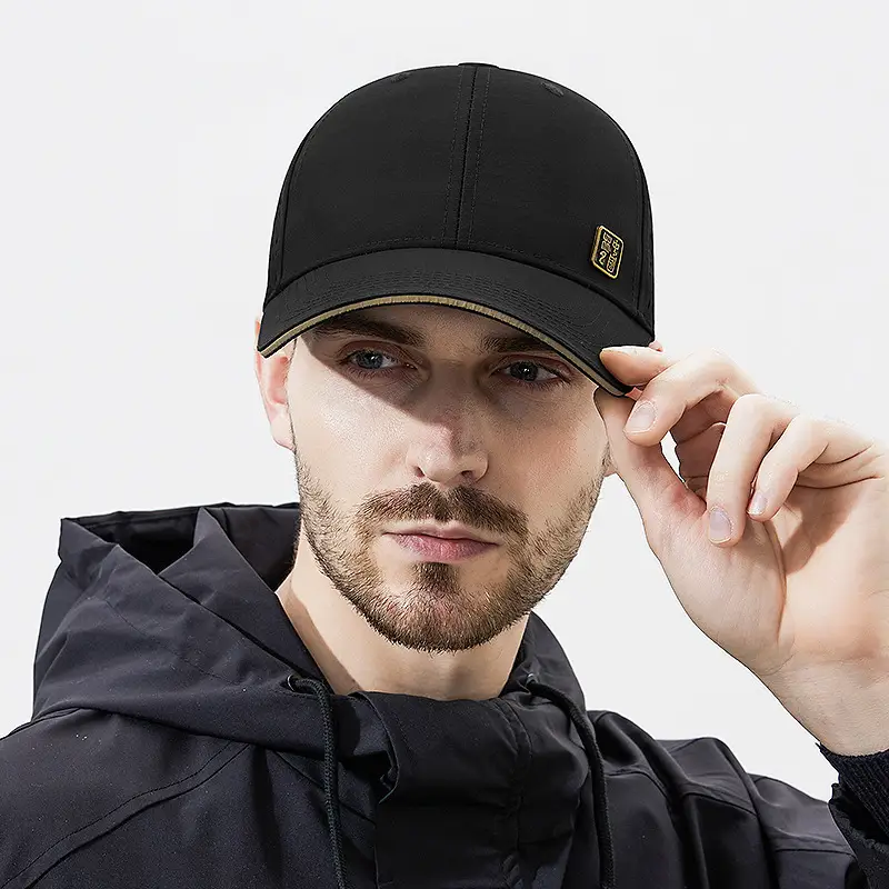 Men's Black Mesh Baseball Cap with Peaked Top - Image 7