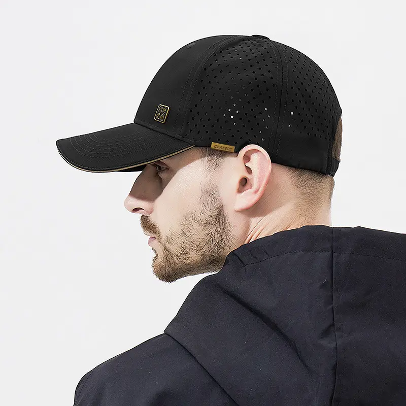 Men's Black Mesh Baseball Cap with Peaked Top - Image 8