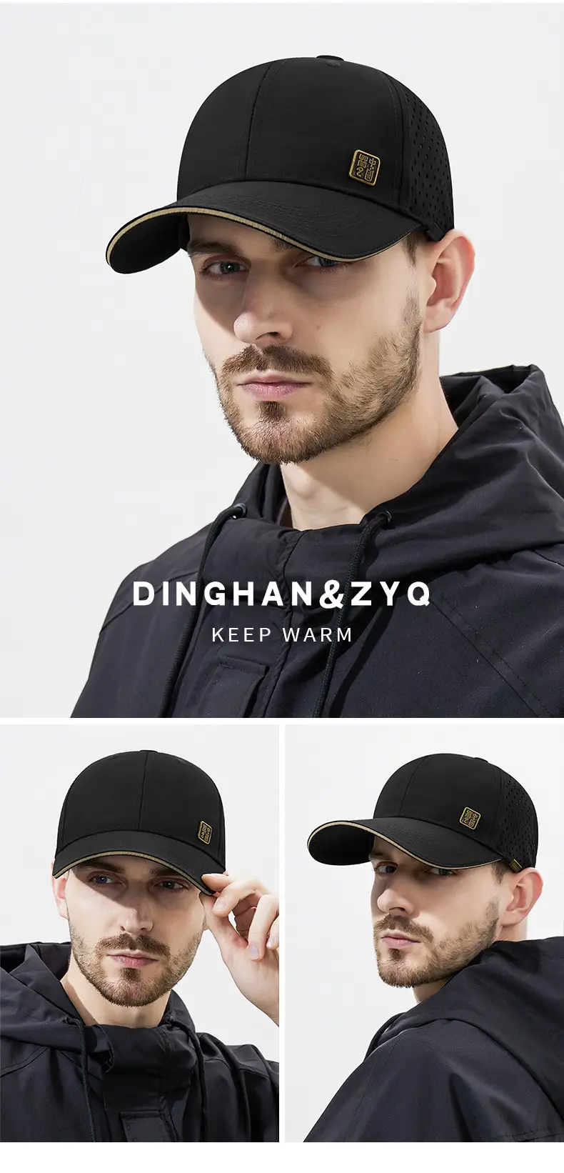 Men's Black Mesh Baseball Cap with Peaked Top — feature 12