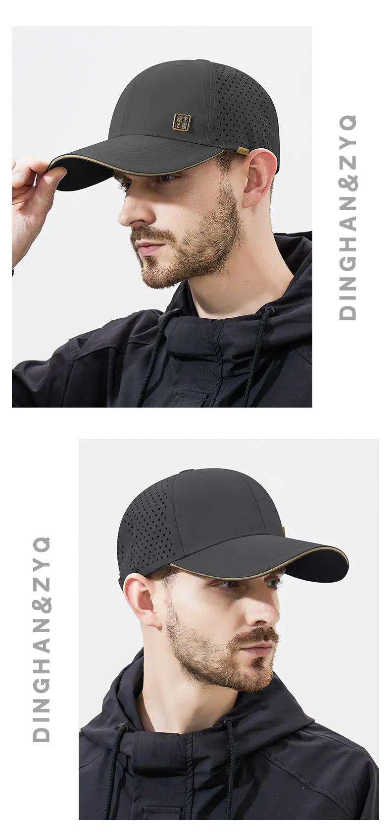 Men's Black Mesh Baseball Cap with Peaked Top — feature 13
