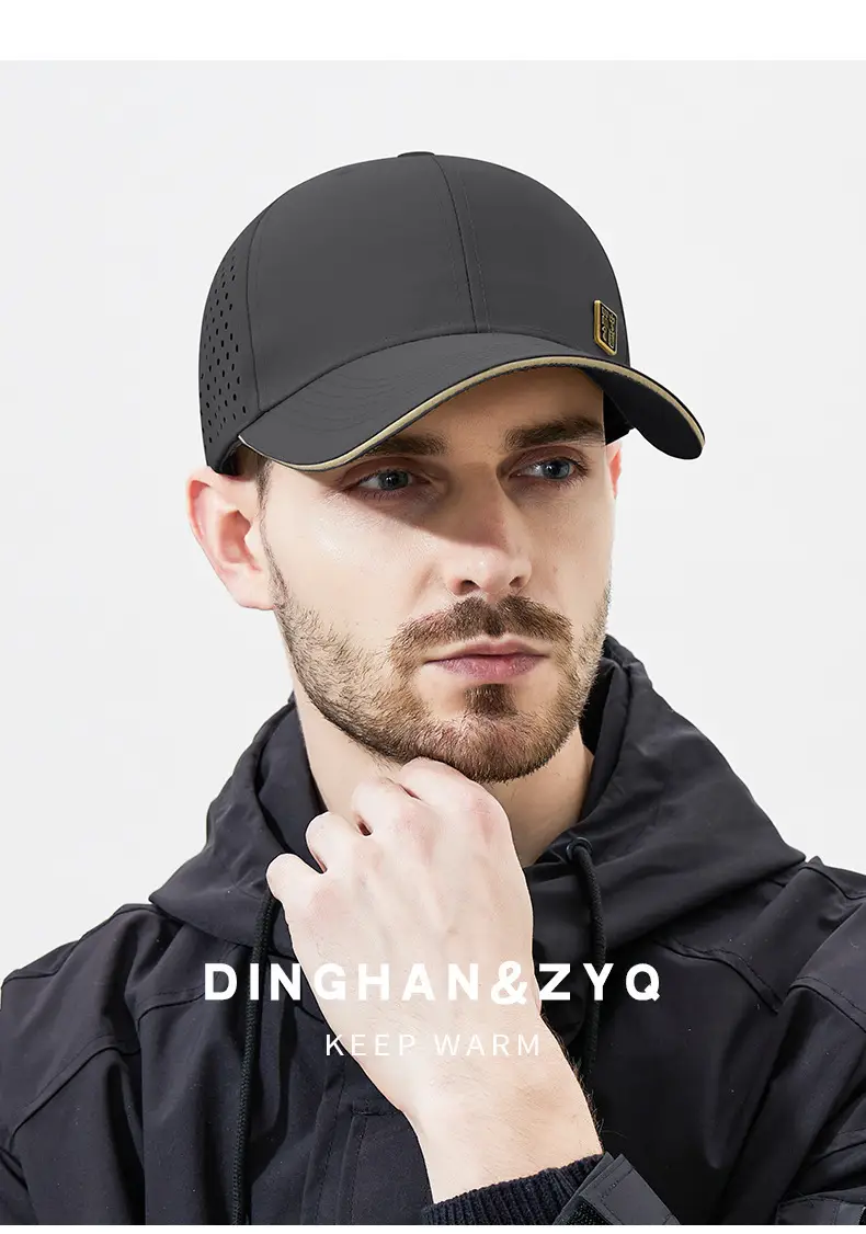 Men's Black Mesh Baseball Cap with Peaked Top — feature 14