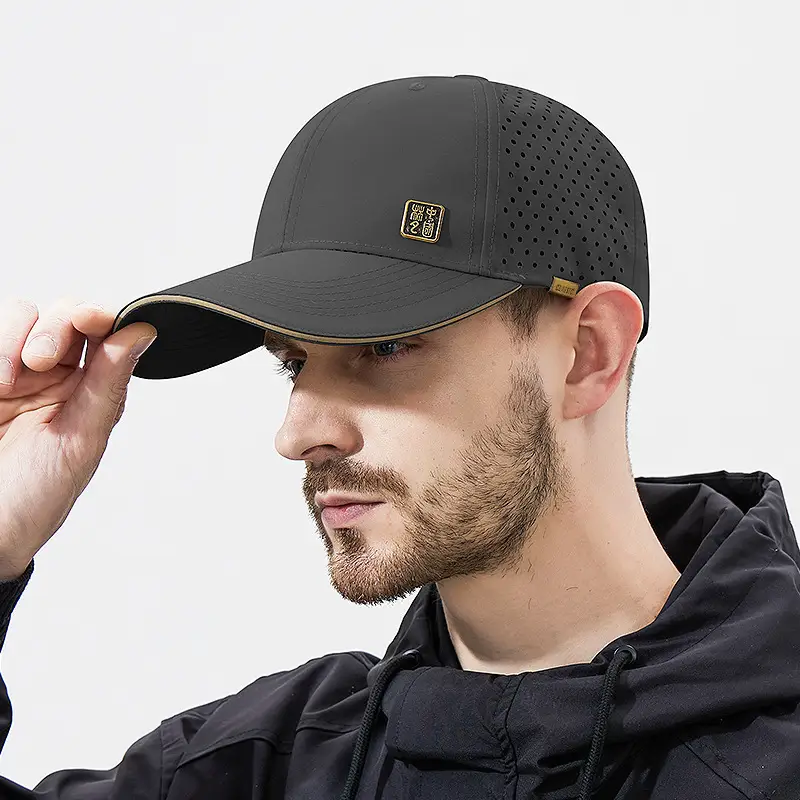Men's Black Mesh Baseball Cap with Peaked Top - Image 3