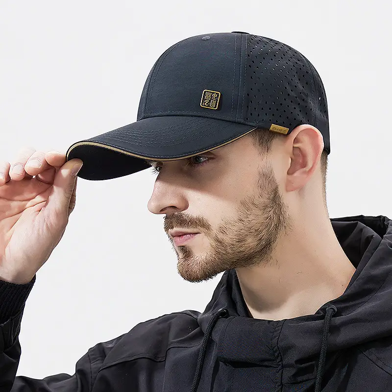 Men's Black Mesh Baseball Cap with Peaked Top - Image 4