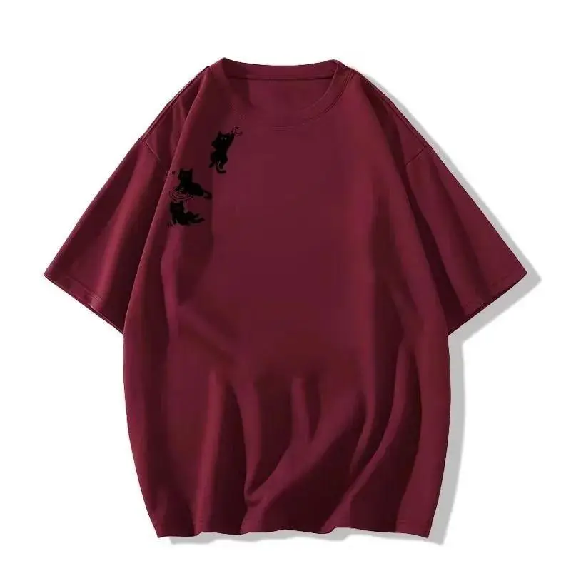 2024 New Summer Ins Cotton T-Shirt Niche Maroon - Image 4