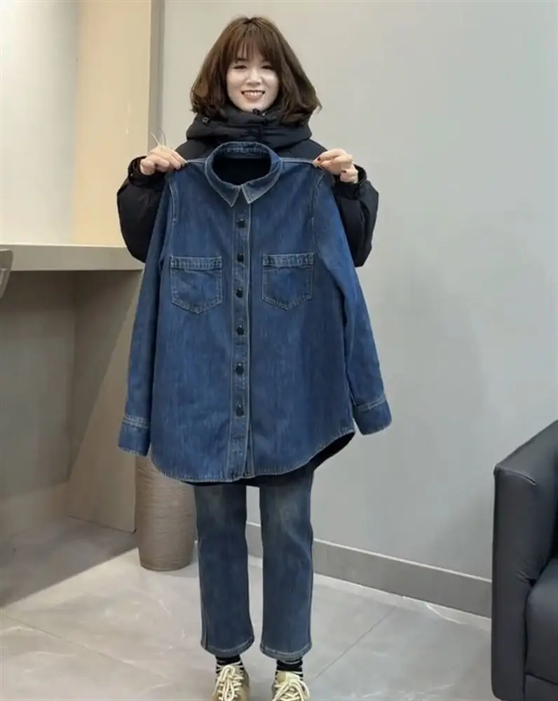 Women Blue Denim Shirt Petite Short Autumn Layering Set — feature 20