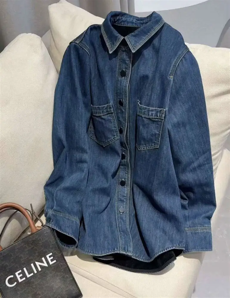 Women Blue Denim Shirt Petite Short Autumn Layering Set — feature 21