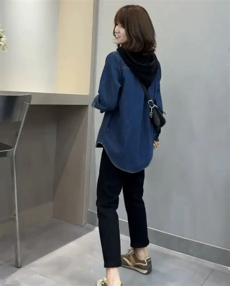 Women Blue Denim Shirt Petite Short Autumn Layering Set — feature 22