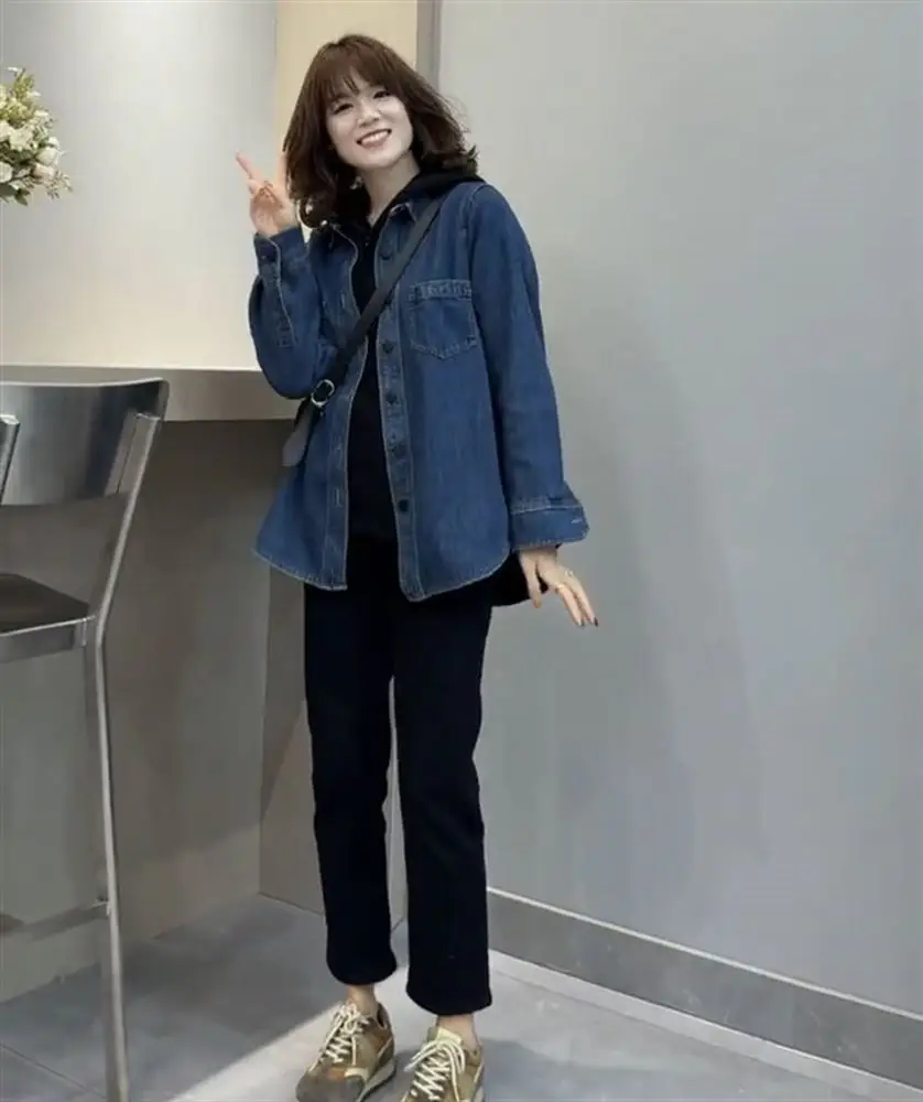 Women Blue Denim Shirt Petite Short Autumn Layering Set — feature 23