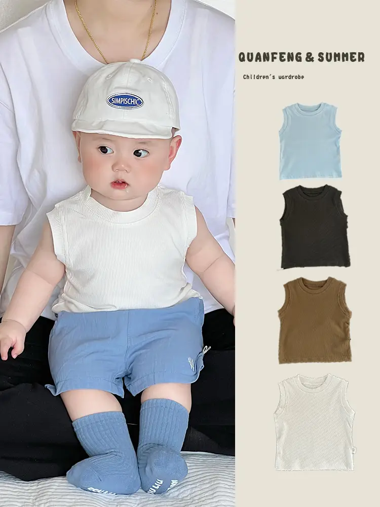 Boys Vest Summer T-shirt Solid Color Sleeveless Top - Image 7