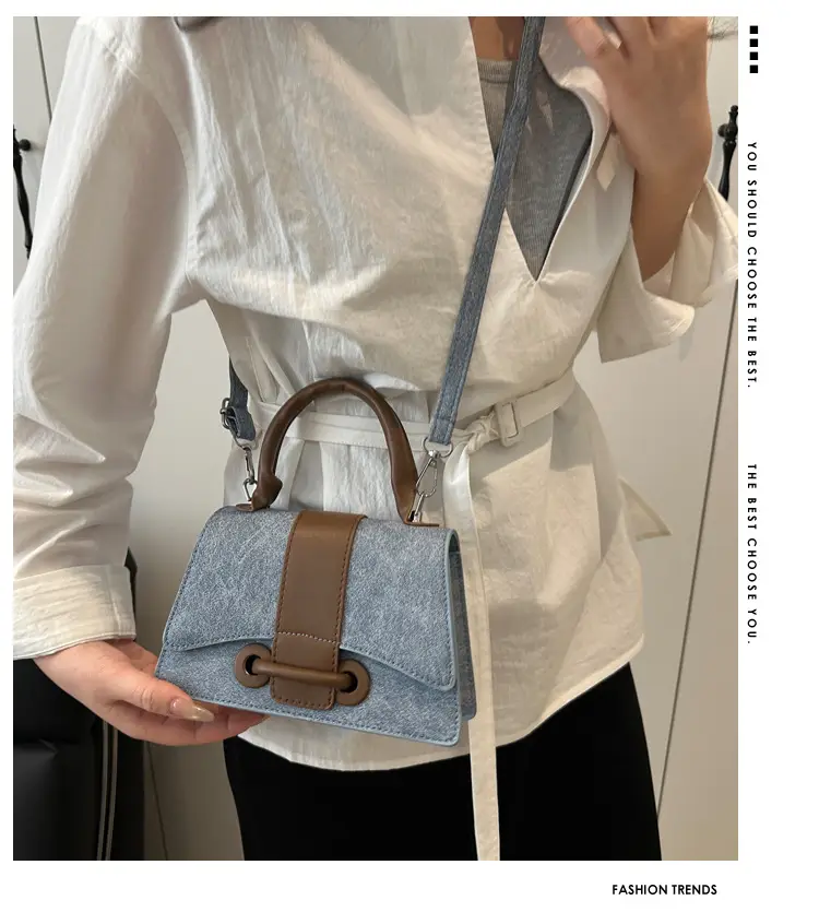 Vintage Blue Leather Shoulder Bag for Women — feature 2