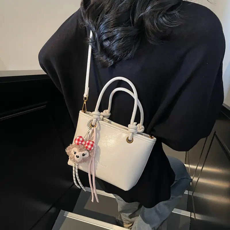 Women's White Leather Shoulder Bag with Doll Handle - Image 8