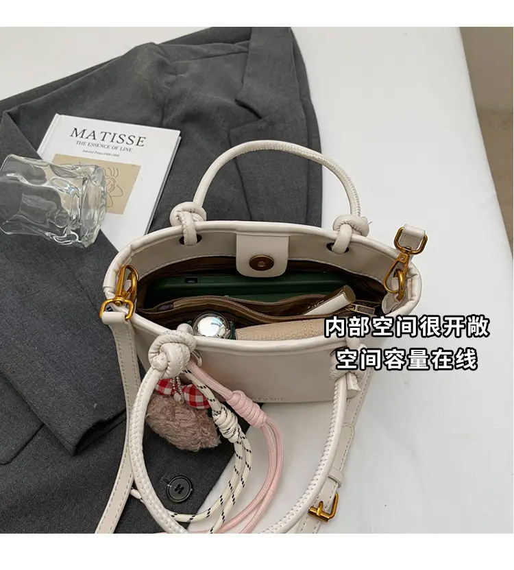 Women's White Leather Shoulder Bag with Doll Handle — feature 10